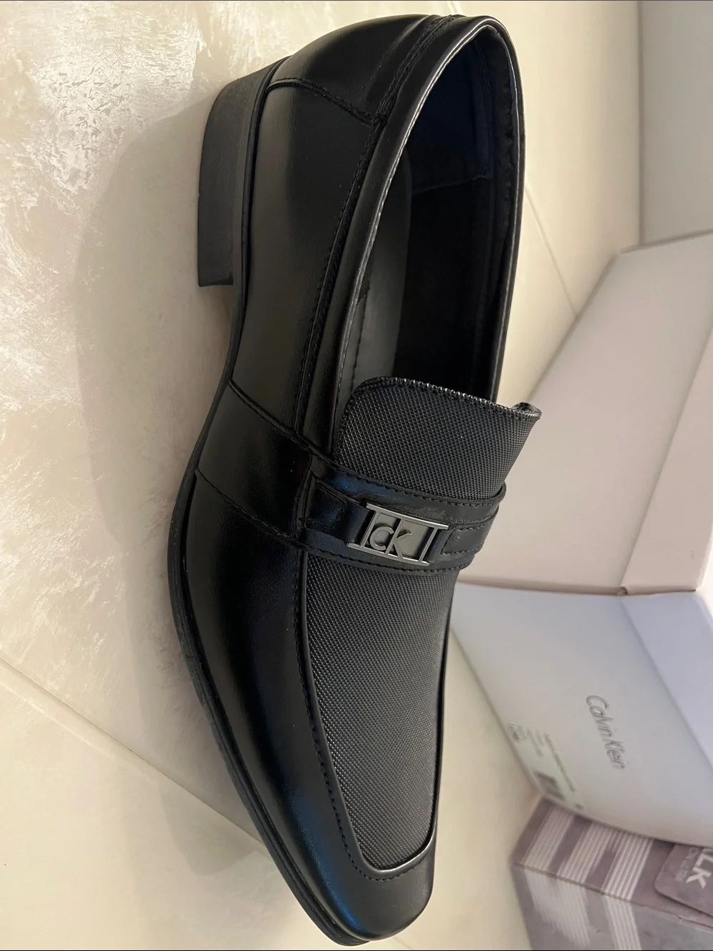 Calvin Klein Black Bartley diamond leather Loafer with Logo Trim